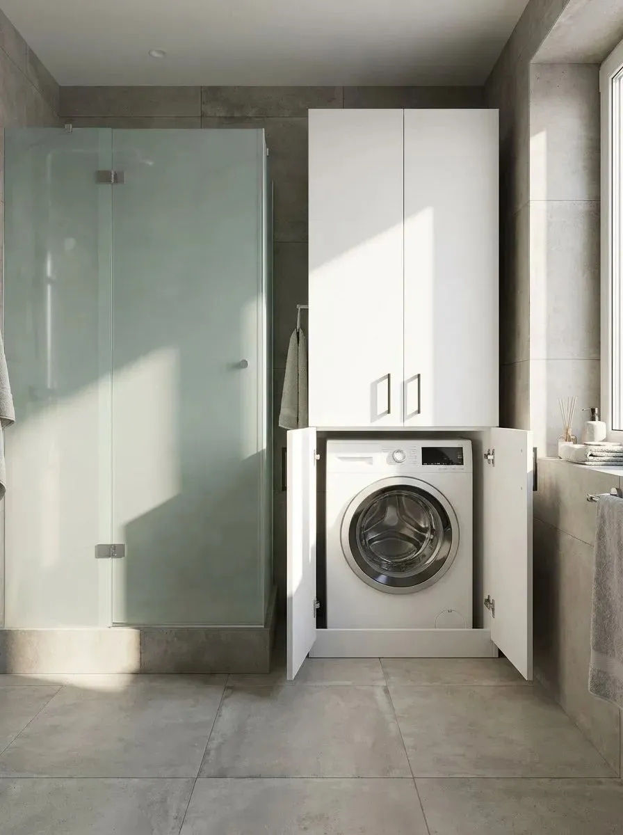 Скрытый шкаф над стиральной машиной с дверцами, ЛДСП, петли с доводчиками, 200х65х70 см 